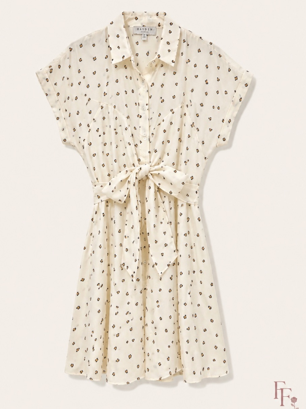 Hayden Los Angeles Cream Cheetah Print Tie Waist Mini Dress Medium